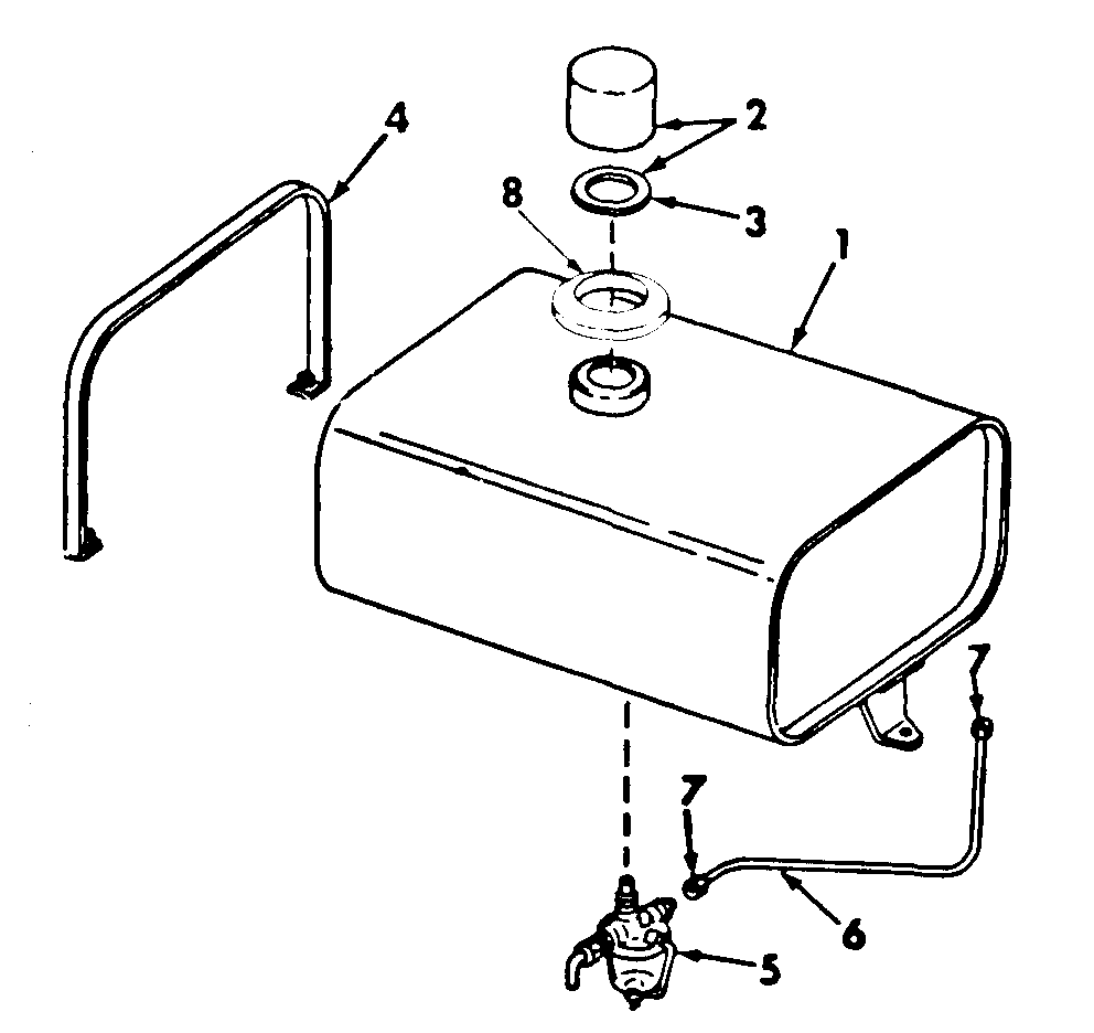 Fuel Tank, Supports And Piping Diagram and Parts List for CUB185  Cub Cadet Lawn Tractor